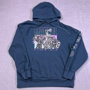 Marvel Avengers Anime Graphic Sleeve Print Hoodie Womens Medium Blue Cotton